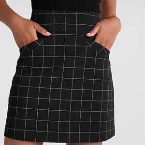 Express High Waisted Black & White Windowpane Mini Skirt